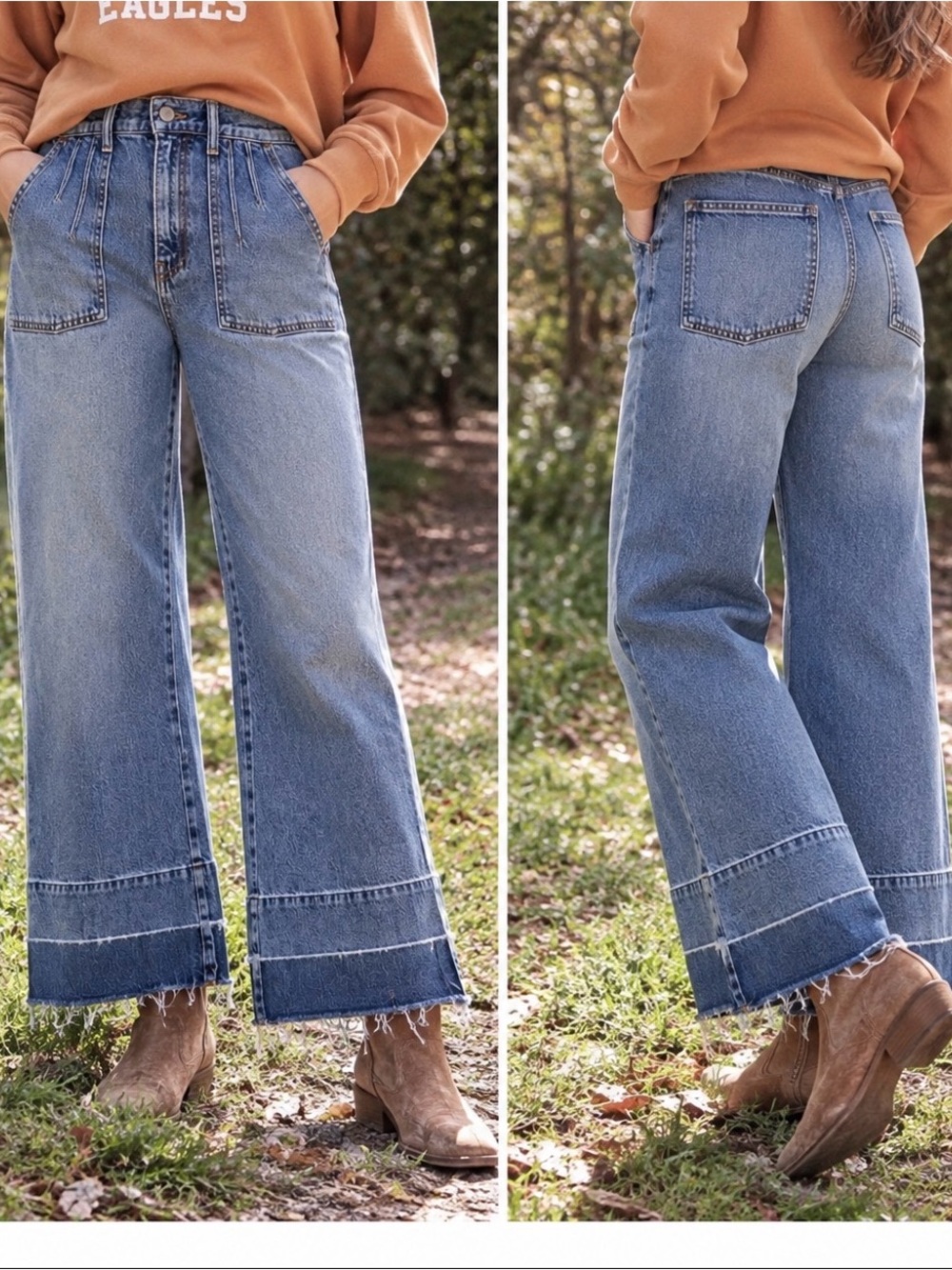 THE GREAT. The School Mate Wide Leg high rise pleat Jeans Released Raw Hem